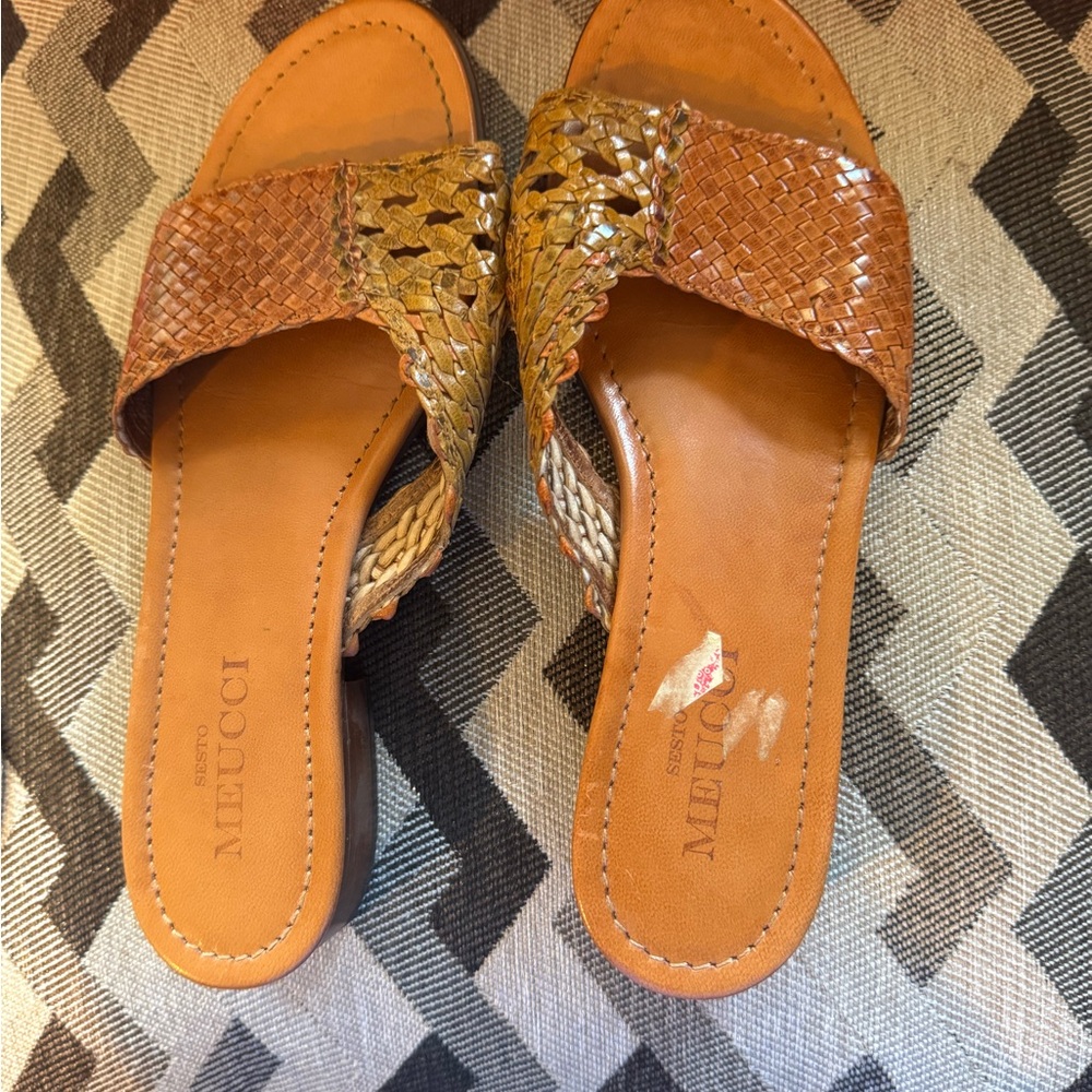 Sesto Meucci Leather Sandals - Brown and Gold